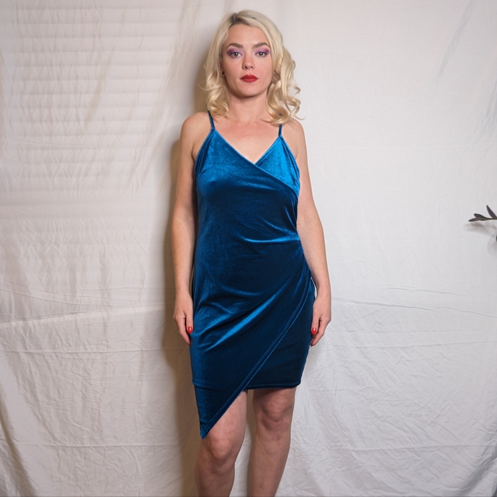 Sz. L teal velvet bodycon dress